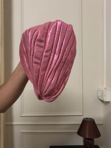 Pink Metallic Pleated Turban