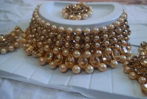 Royal Champagne Gold Pearl Choker Jewellery Set