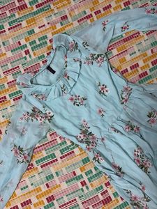 Light Blue Floral Tiered Dress