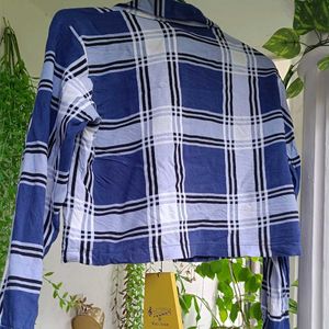 Blue Plaid Cropped Shirt