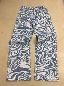 Retro Swirl Print Wide Leg Jeans