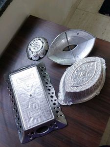 Decorative Silver Trays &amp; Bowl Set