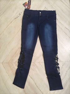 Stylish Denim Jeans with Lace-Up Detail