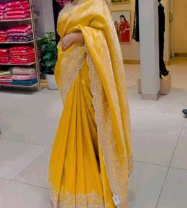Libas Designer Yellow Saree with 2 Unstitched Blou