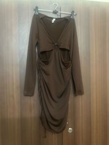 Chic Brown Ruched Cut-Out Dress