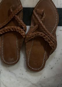 Brown Braided Leather Kolhapuri Chappals
