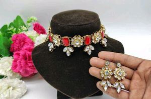 Blue Stone Choker Set with Earrings