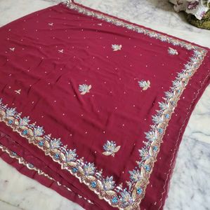 Maroon aari tari work saree