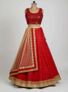 Net Lehenga Choli With Dupatta Set❤️(Red &amp; Golden)