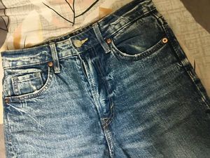 H&amp;M High Waist Slim Straight Blue Jeans