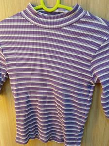 Striped Mock Neck Tee