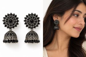 Black Stone Jhumka Earrings