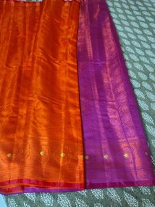 Vibrant Orange & Purple Silk Saree
