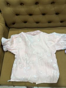 Chic Light Pink Embroidered Puff Sleeve Top
