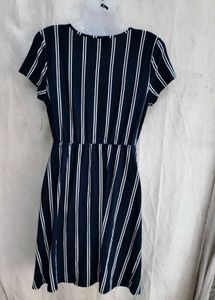 3029. Navy Striped Wrap Dress