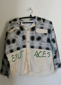 Unique Plaid Shirt with Hand-Drawn Graphics