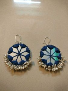Navratri special Blue Mirror & Pearl Drop Earrings