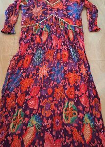 Purple Coral Print Alia Cut Party Dress