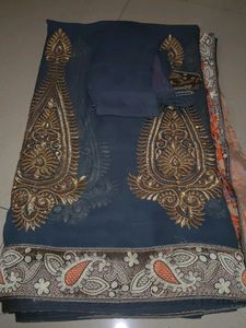 Embroidered Saree with Blouse stiched