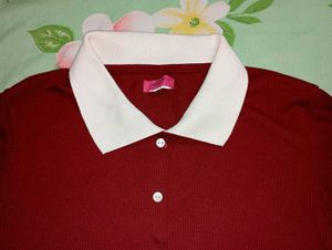 Maroon Collared Long Sleeve Top 👕✨