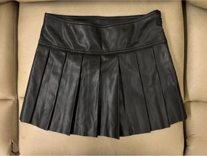 Black Faux Leather Pleated Mini Skirt