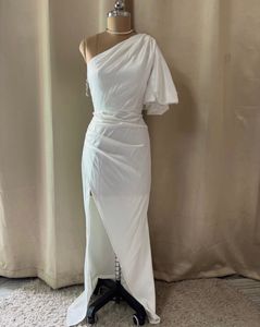 Elegant White One-Shoulder Gown with Slit