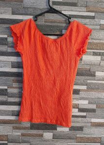Boho Orange Crinkle Top