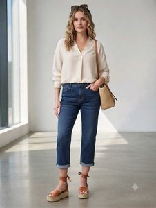 Classic Mid Wash Straight Leg capri Jeans