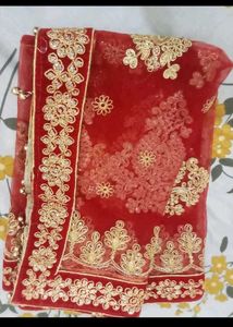 Red & Gold Embellished Dupatta