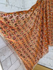 Rust Orange Multicolour Embroidered Dupatta