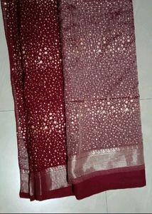 Elegant Maroon Saree with Silver Motifs