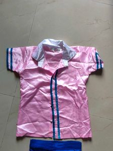 Pink Silk Shirt and Blue Pants Set