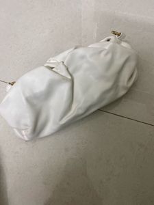Chic White Ruched Clutch with Gold Chain