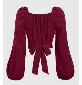Sweetheart Neck Ballon Sleeve Back Tie Crop Top in