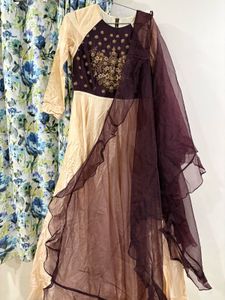 Elegant Embroidered Gown with Dupatta
