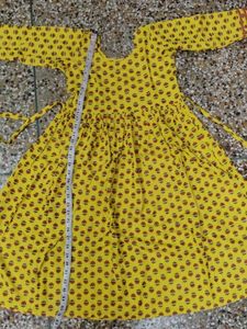 Vibrant Yellow Printed short frock kurta