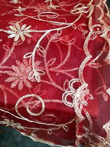 Embroidered Red net Dupatta