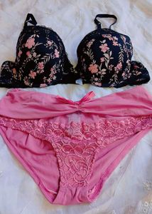 Floral Lace Trim Bra &amp; Panty Set