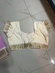 Cream Embroidered Sleeve Blouse and saree