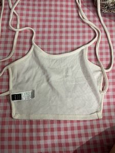 Ribbed White Crop Top backless