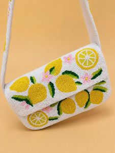 Lemon Beaded Clutch Bag
