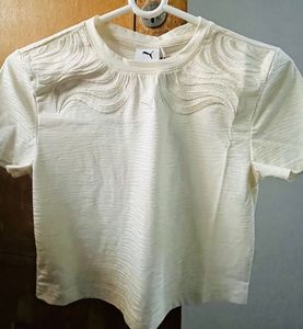 Puma Embroidered Cream T-Shirt