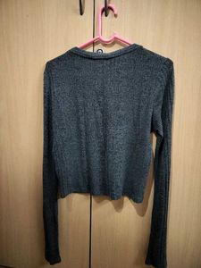 Chic Grey Ribbed Long Sleeve Top