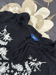 Embroidered Black Kurta Top