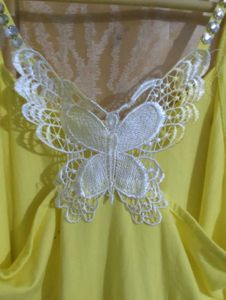beaded Yellow Cami Top with Butterfly Detail