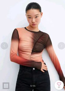 Sheer Ruched Ombre Long Sleeve Top 🤎