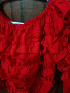 Ruffled Red Long Sleeve Top
