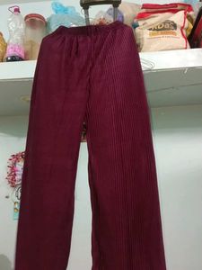 Maroon Pleated Wide-Leg Pants
