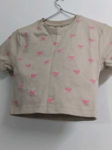 Cute Bow Print Cropped T-Shirt