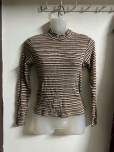 Striped Mock Neck Long Sleeve Top